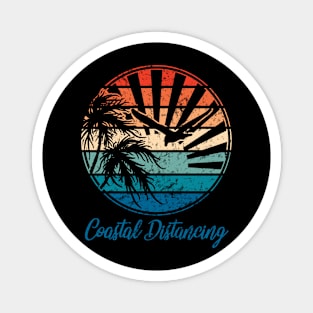 Social Distancing vs Coastal Distancing Solo Seagull on Retro Sunset Magnet